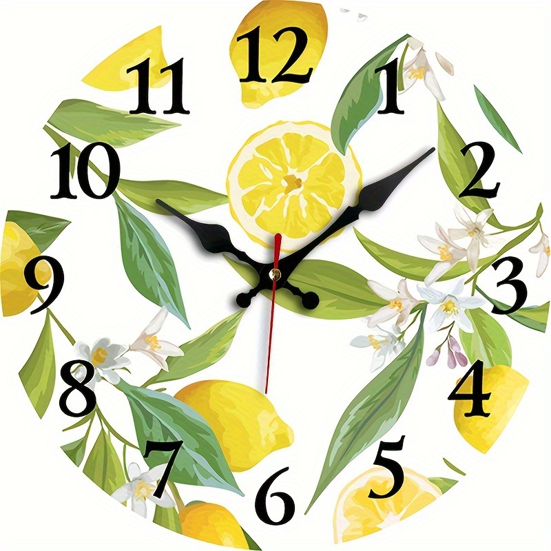 TEMU 1pc, Lemon Creative Hanging Clock, Silent Round Wooden Clock Without Ticking Sound, Suitable For Bedroom Living Room Office Kitchen Bathroom
