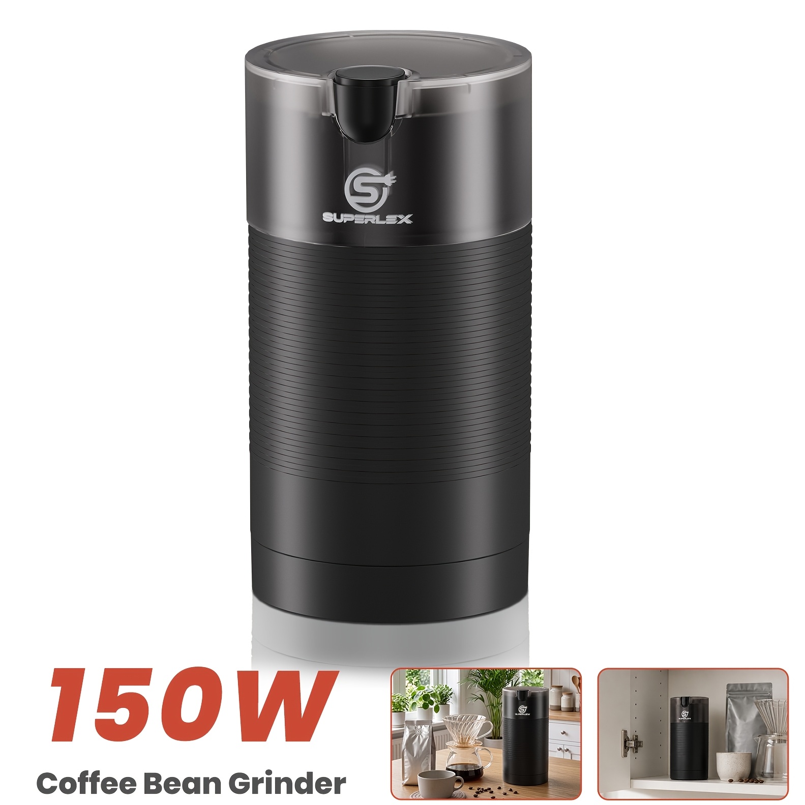 Image of Superlex Coffee Bean Grinder With Stainless Steel Blade, 150w 70g Capacity Electric Grinder With Transparent Lid, Versatile Coffee & Spice Grinder For Beans, Nuts & Grains, Tool, Ideal For