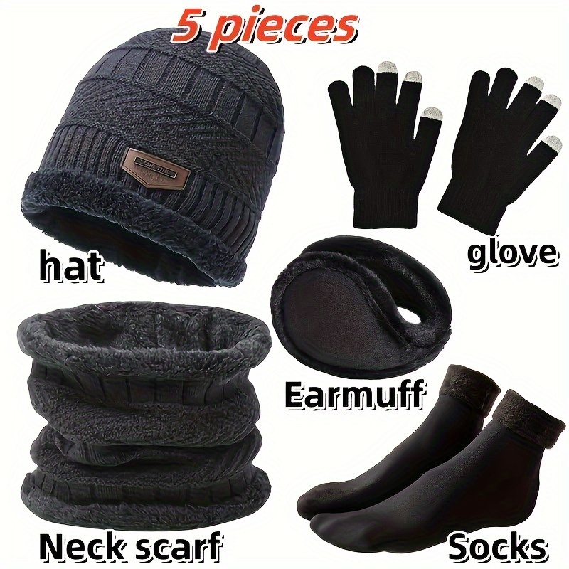 5 piece winter accessories set casual knit beanie neck  display picture 2