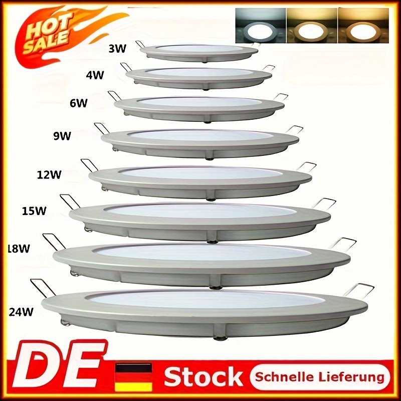 

3w 6w 9w 12w 15w 18w 24w 3inch 4inch 5inch 6inch 7inch 8inch 11inch Led Recessed Ceiling Panel Down Lights Bulb Slim Lamp Fixture Led Ceiling Lights Ultra-thin Recessed Retrofits Kit 6000k Daylight