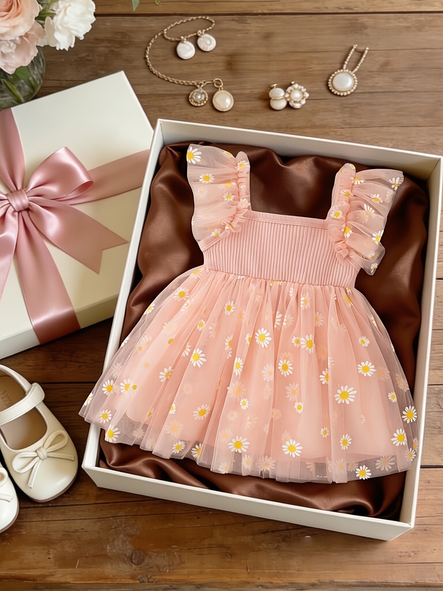 slim fit dress slacks KIDPIK Girls Flutter Sleeve Fancy Star Ruffle Dress, Size: 12 Months main image 1