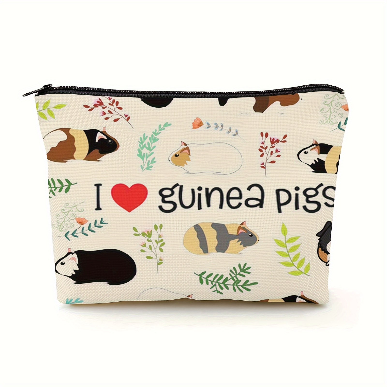 

Guinea Pig Lovers Cosmetic Pouch, "i Love Guinea Pigs" Print, Cute Animal Design, Zipper Makeup Bag With Water-resistant Lining, Portable Multi-purpose Organizer