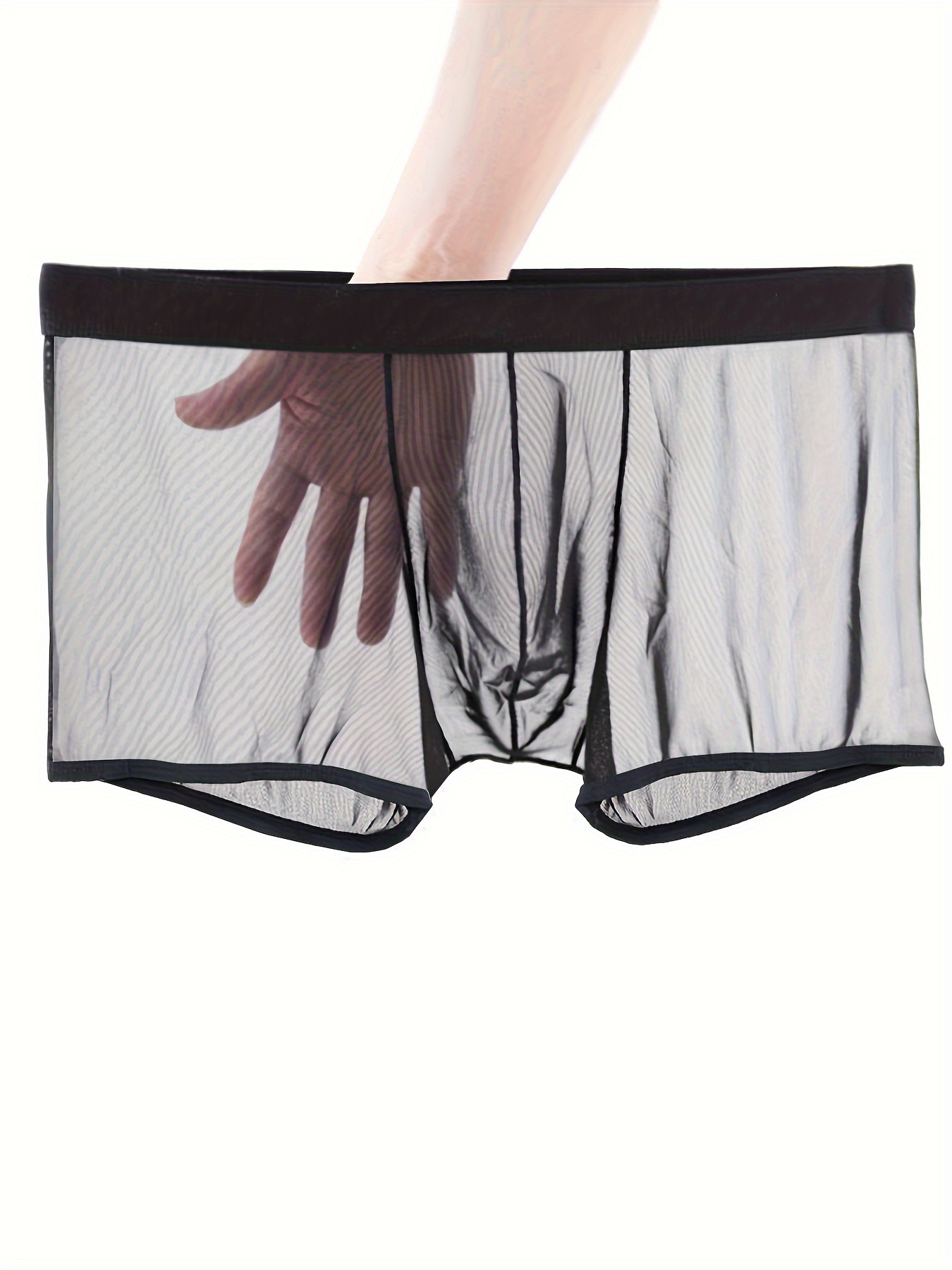 Cheap Men Ice Silk Underwear Mesh Sexy Breathable Transparent Boxer Briefs  Panties