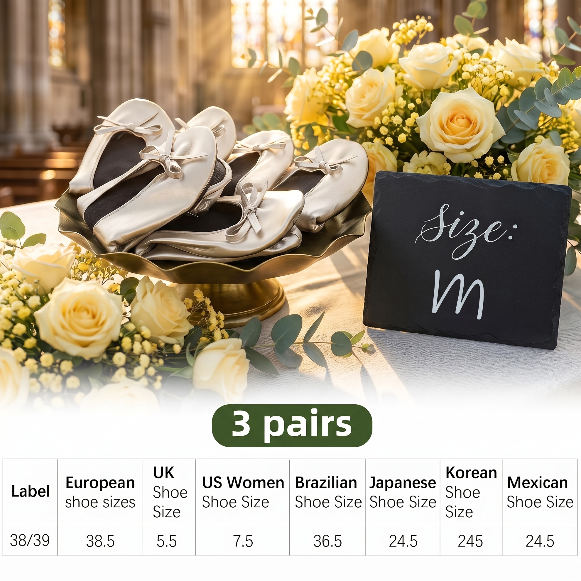 TEMU 3 di Ballerine da Sposa Pieghevoli e Portatili, Disponibili in 5 Misure, Scarpe da Casa Ballerina da Donna in Confezione , Bomboniere per Feste
