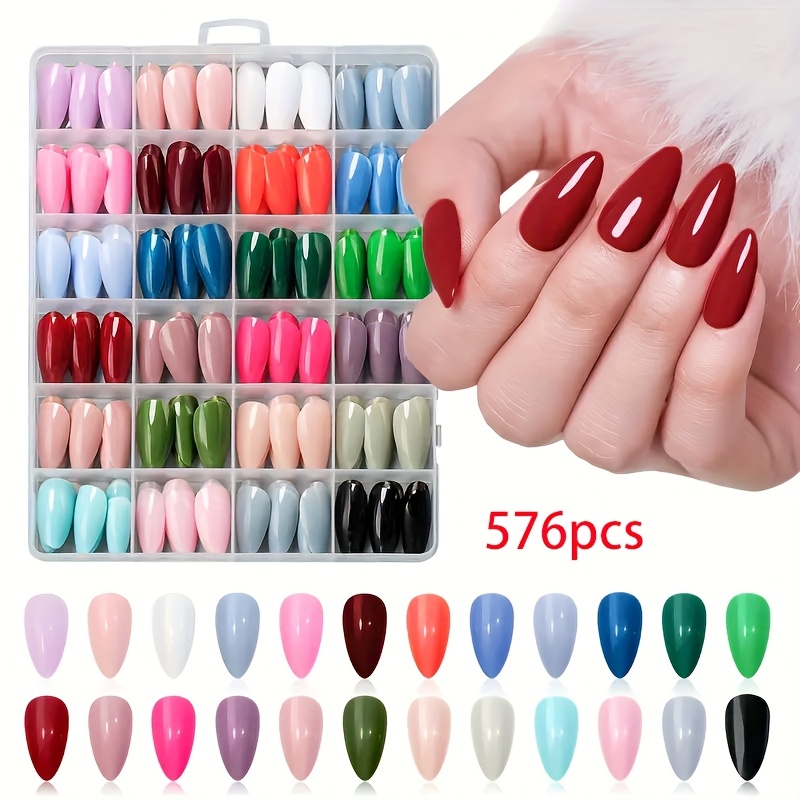 E-shop 576-teiliges Set mit 24 Mandelformigen Falschen Nägeln in 24 Farben, geeignet als Geschenk für Frauen und