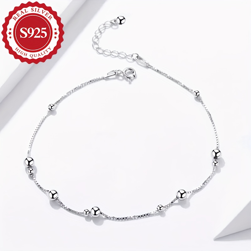 925 sterling silver round beaded ankle bracelet hypoallergenic jewelry beach party banquet decor ornament 1