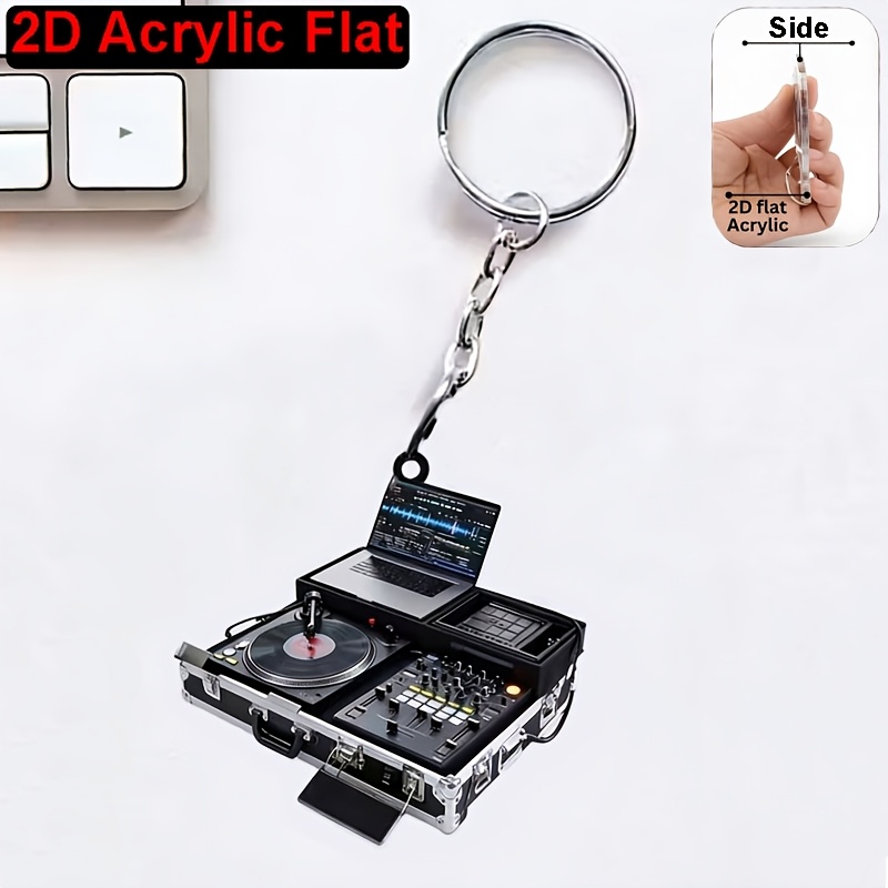 E-shop [2D Flat] [2D Flat] 2D Ebene, DJ Equipment Themen-Acryl-Schlüsselanhänger, geeignet für Rucksäcke und Autoschlüssel, kreatives kleines Geschenk