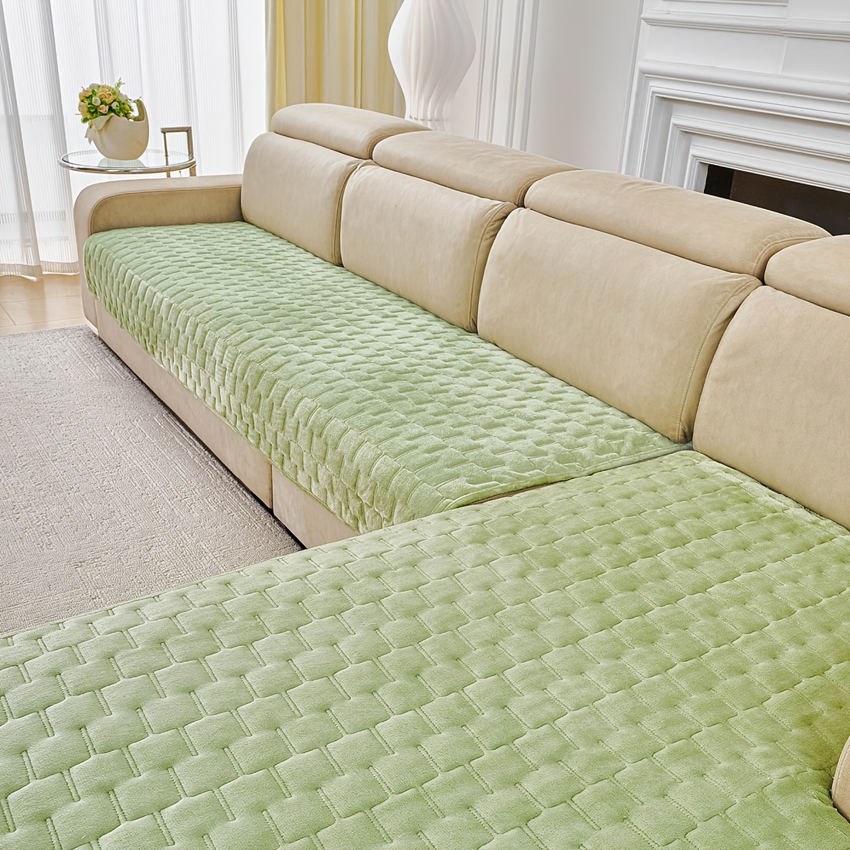 TEMU 2pcs Bohemian Thick Plush Sofa Cover Suitable For , Soft Non-slip Machine Washable -piece Suitable For 3/4-seater & Sectional Sofas, Thick Plush
