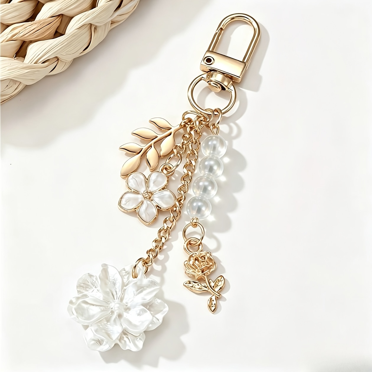 New Rose-themed Bag Charm, Usb Flash Drive Keychain, Metal Hanging Strap, Cute Stone Pendant, Keychain Chain, Phone Charm, Holiday Gift, Keychain, Lanyard, Keychains, Keychain Additions