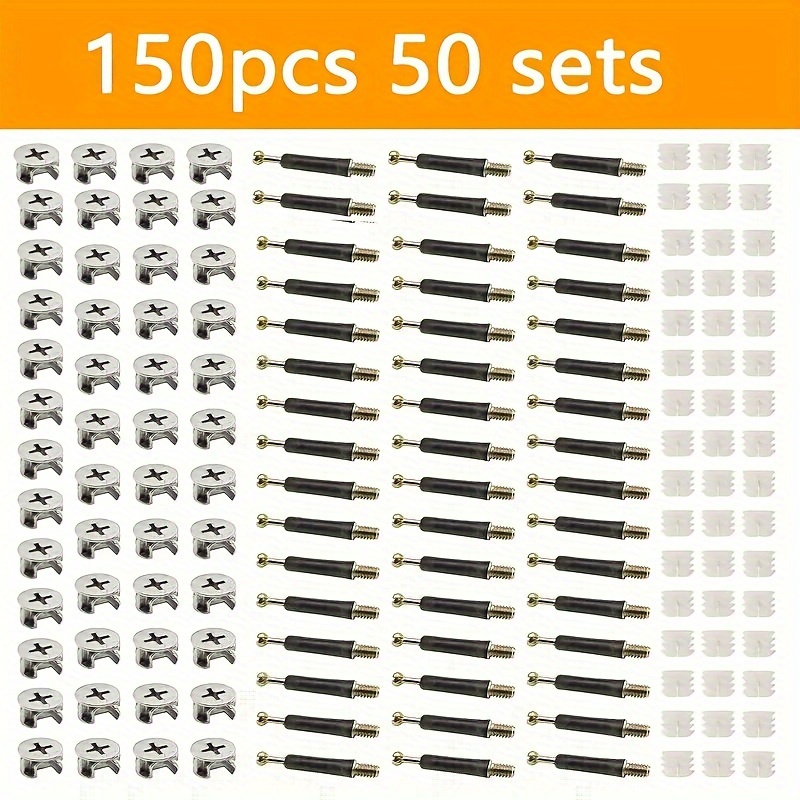 E-shop 150-teiliges Schnellmontage-3-in-1-Möbelbefestigungsset - Abnehmbares CAM-Schrauben- & Sicherungsmutter-Set für Glatte Oberflächen, Ideal für