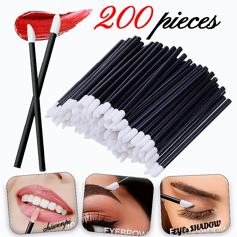 TEMU 200pcs Application Disposable - Lip Brush, Lipstick Fiber Free Brush Cosmetic Gloss Bar, Cosmetic Application Beauty Tool Set Black