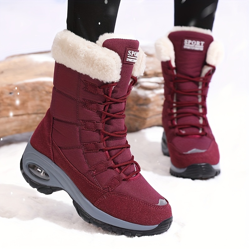 TEMU A Pair Of Warm Women's Winter Snow Boots, Lace-up Hiking Boots, Mid-calf Outdoor Boots, Featuring Plush Lining And Insoles, Round Toe, And