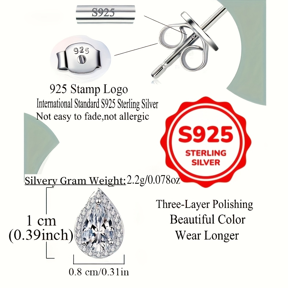 925 Sterling Silver Water Drop Zirconia Stud Earrings
