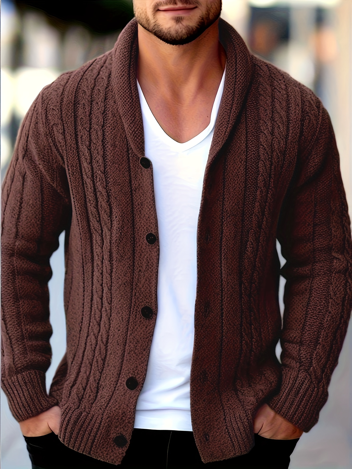 Men's Casual Sport Knit Cardigan, Fashion Knit Cardigan Jacket | Long Sleeve Thickened for Autumn and Winter, Warm, Featuring Cable Knit Craftsmanship, Casual Style Sweater with Button Closure, Regular Fit Long Sleeve Casual Style for Autumn and