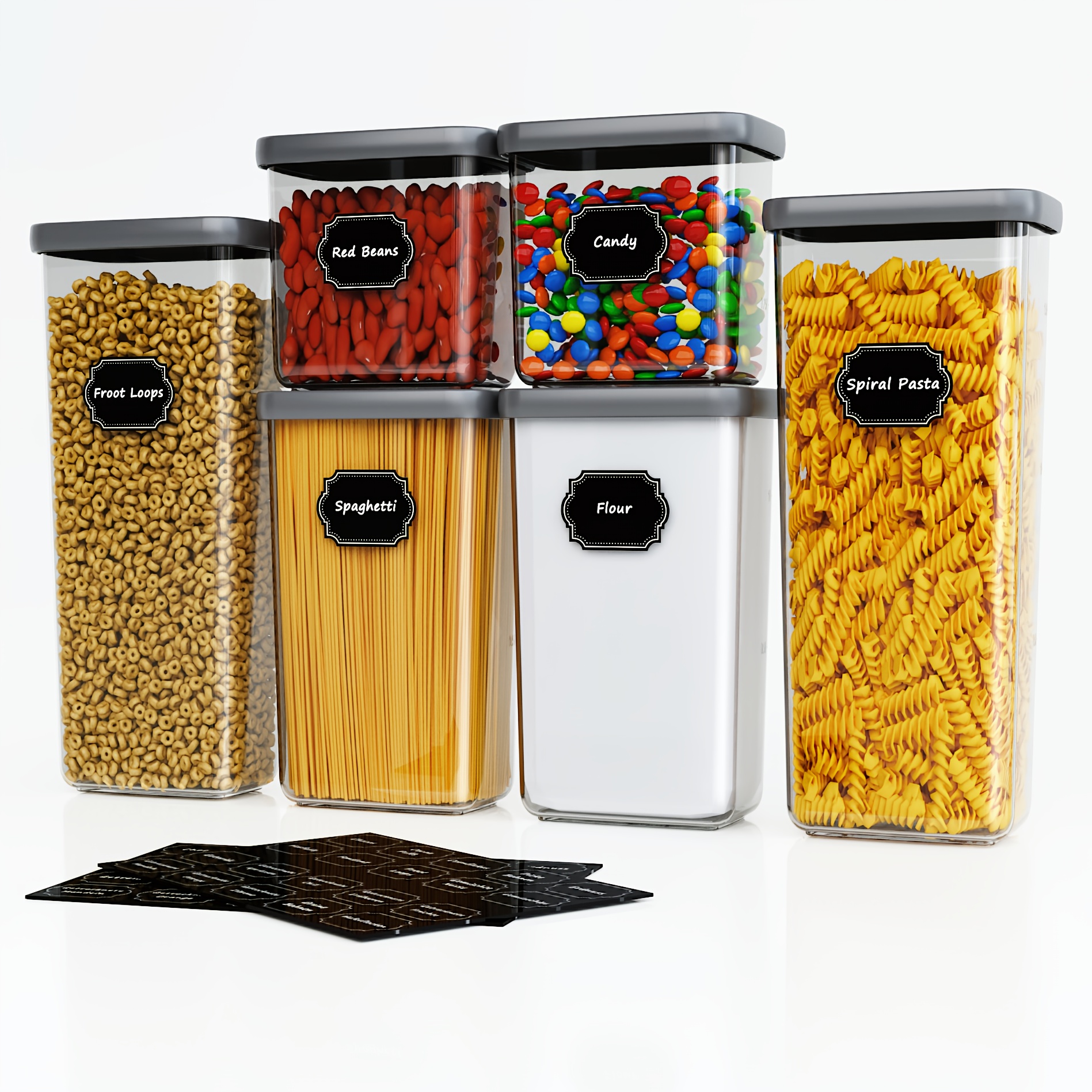 E-shop Versiegelte Lebensmittelaufbewahrungsbehälter mit Deckeln, für Küchen- Vorratsorganisation, Kunststoff-Glas-Set, geeignet für Getreide, Pasta,