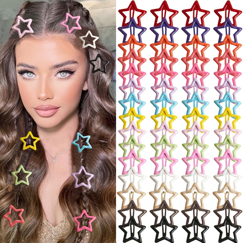TEMU 60 Y2k Dopamine Star Hair Clips Cute Five-pointed Star Hairpins Ins Candy Color Hair Clips Bb Clips Bangs Clips