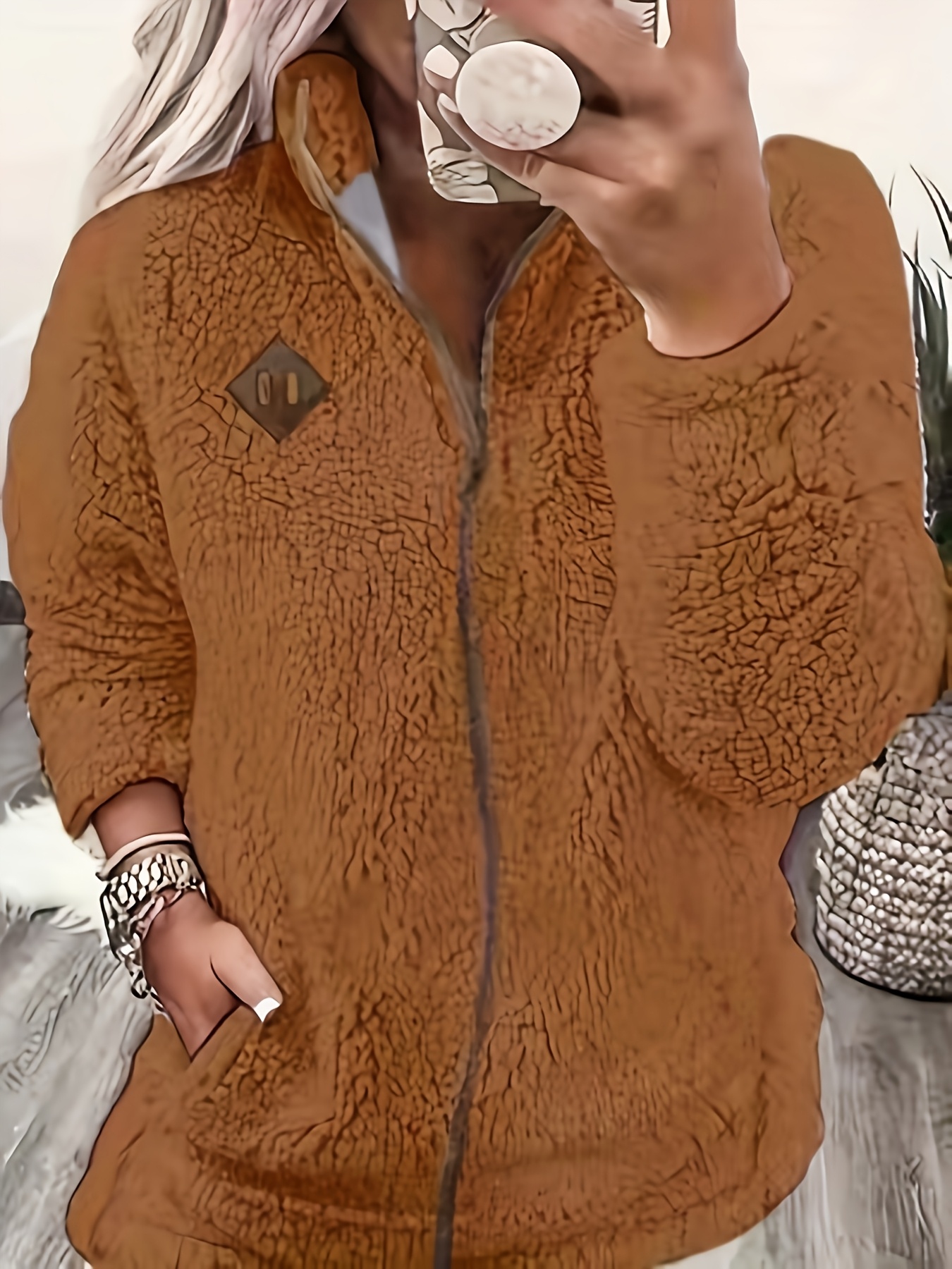 Dames Pluche Fleece Gevoerde Winterjas met Volledige Ritssluiting