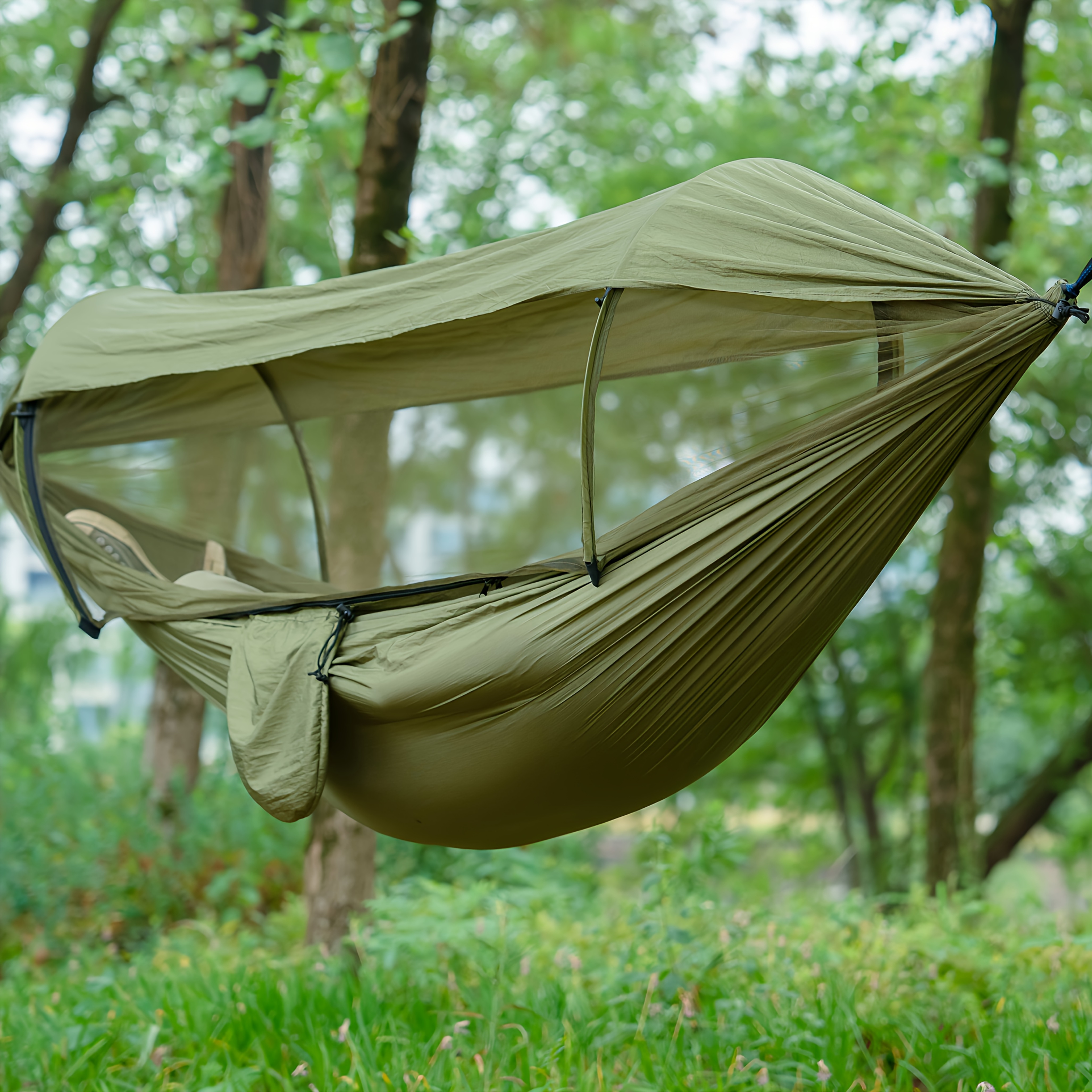 Camping Hammock With Mosquito Net - Portable Lightweight Hammock With Tree Straps & Carabiners
