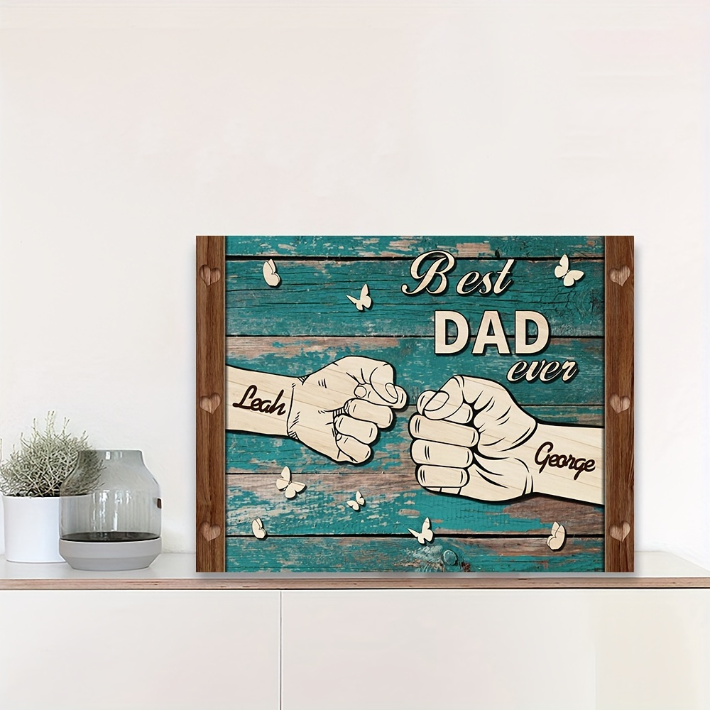 

1pc Sign, Personalized Gift For Dad Custom, Name Fist Bump Dad's Team Picture Canvas Painting, Fathers Day Christmas Birthday Gift, Grandpa Gift Room Wall Decor Home Decor