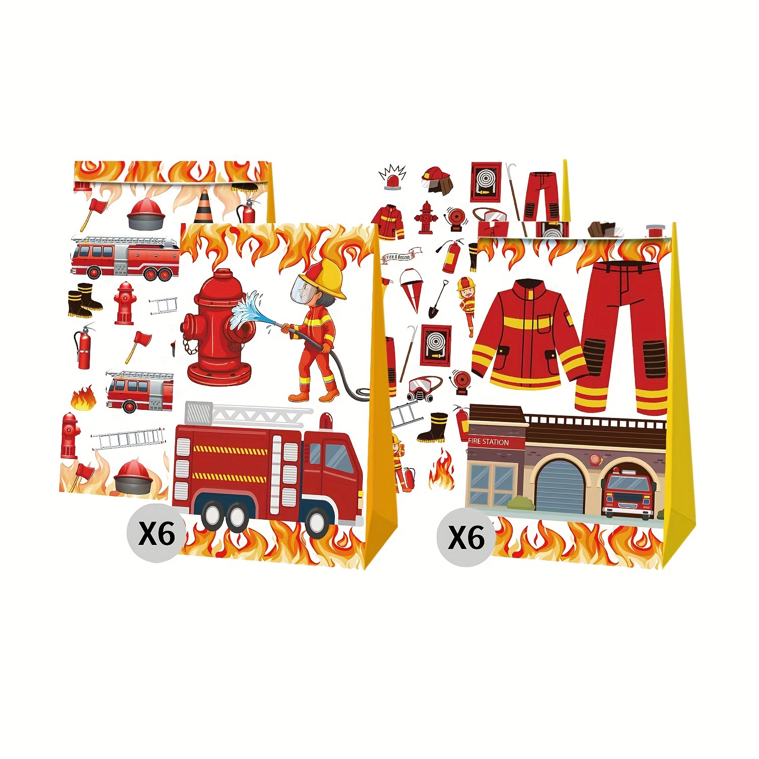 Image of Gift For Her/him Firefighter Gift Bags, Pack Of 12, Fun And Colorful, Versatile And Convenient Bags Suitable For Occasions