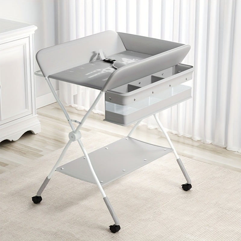 Adjustable Foldable Diaper Changing Station with Drawer Waterproof Sturdy Metal Frame Extendable Height for Comfort Grey