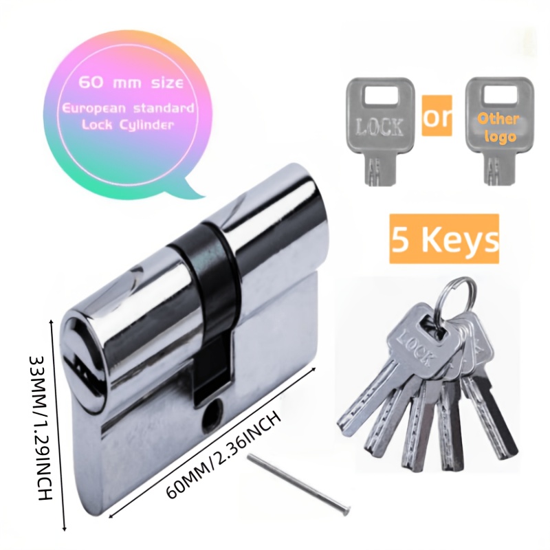 Image of 1pc European Standard 60mm Size Double Opening Lock Cylinder With 3 Or For . Suitable For Bedroom, Front Door And Patio Door Lock Cylinders
