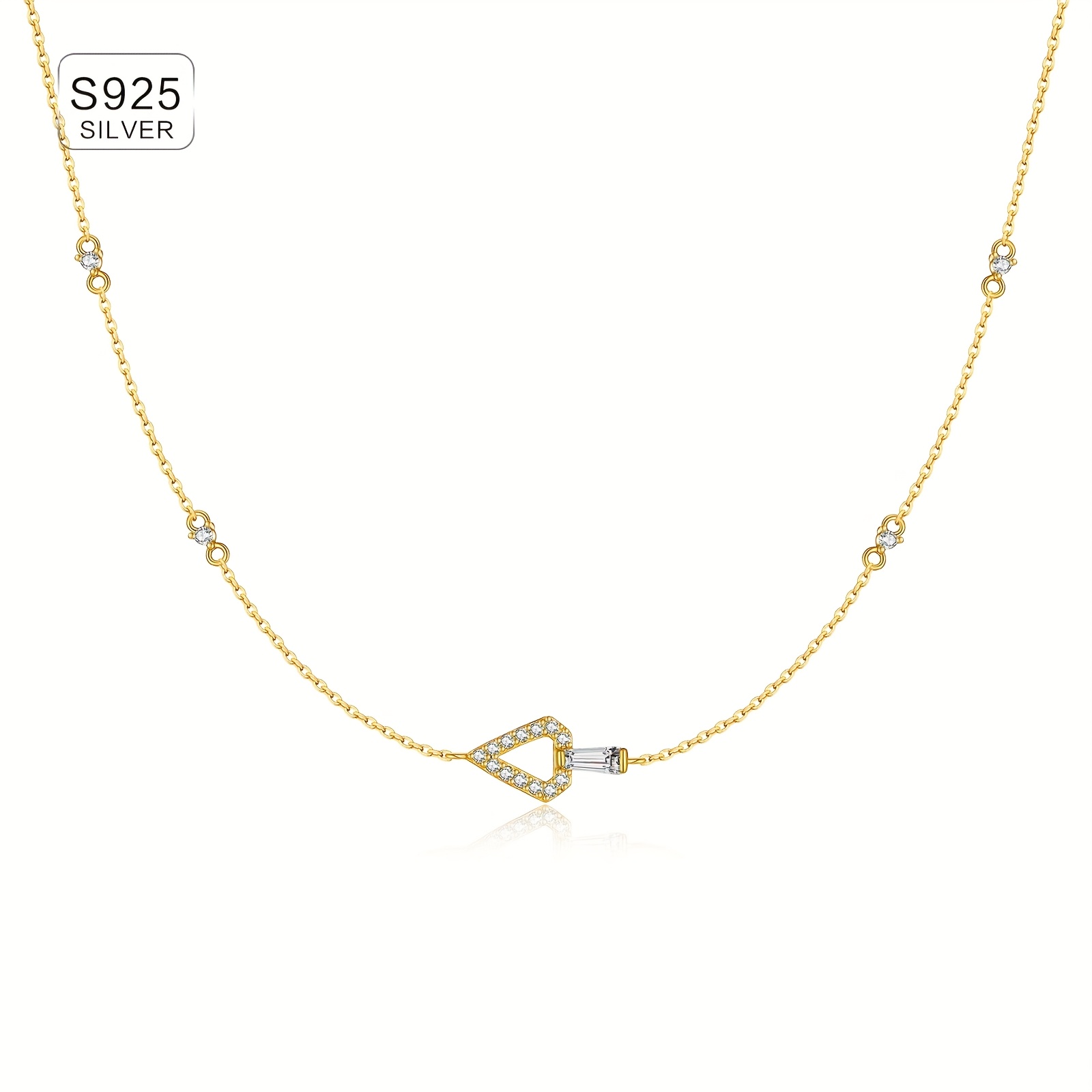 925 Silver Necklace Golden Plated Triangle Pendant