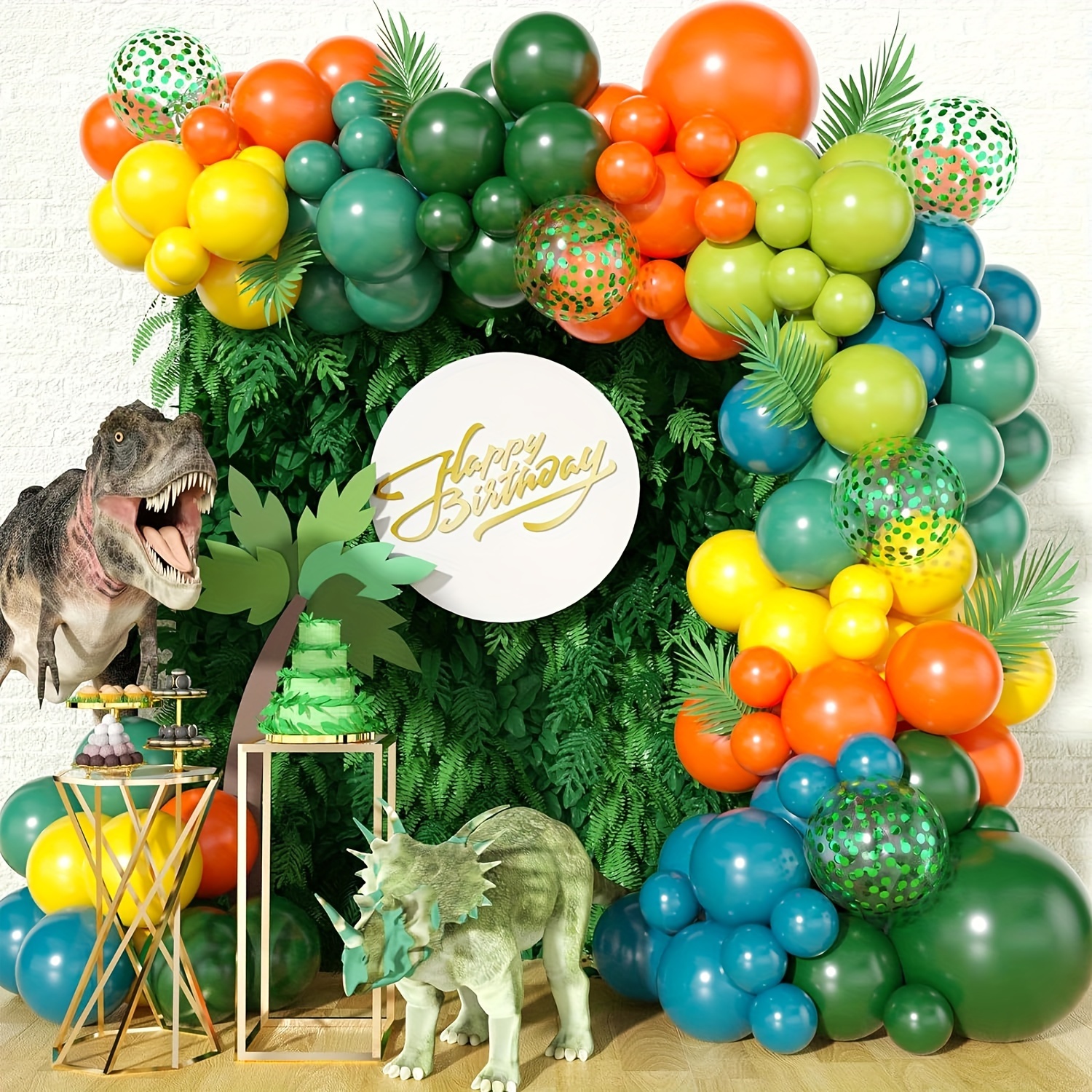 

105pcs Jungle Themed Balloon Garland Arch Kit, Sage Green Orange Green Balloons Decorations For Birthday Baby Shower Safari Dinosaur Party Decor Supplies