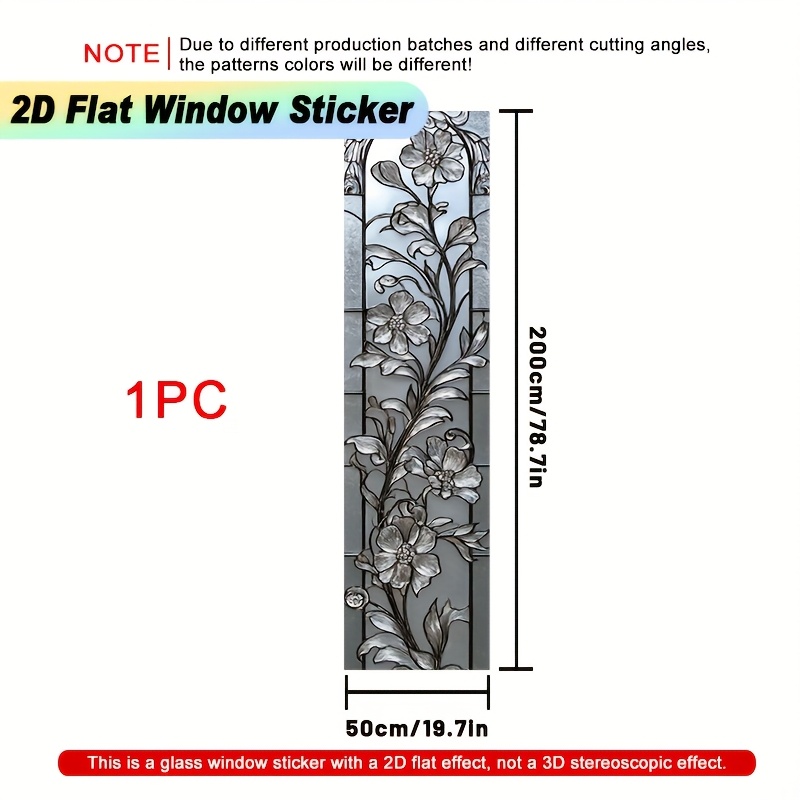 TEMU 2D Flat - 2D Flat - 1 Stück 2D Flat Fensterfolie mit floralem Rankenmuster. Sie verwendet elektrostatische Haftung für die Dekoration zur