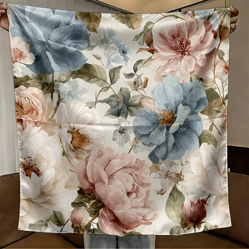 TEMU 1pc Outdoor Multifunctional Headwear, Blue And Pink Floral Ink Wash Smudge Headscarf, For Daily Wear//casual Gatherings, Beach/music Festivals,