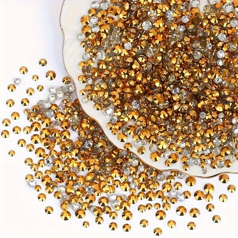 

Golden Resin Flatback Rhinestones - 2100/1000/500pcs, Assorted Sizes (3/4/5mm) For Diy Crafts, Jewelry Making, Clothing & Nail Art Decorations