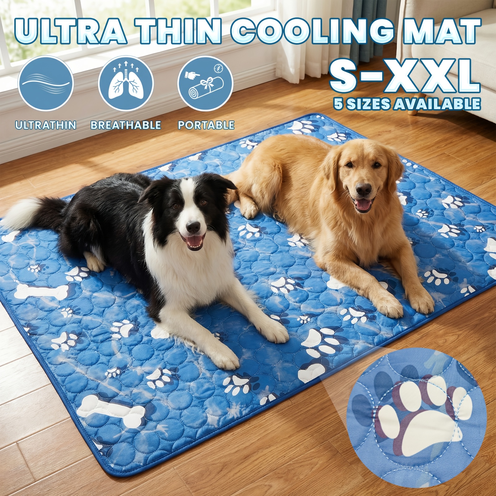 JIEXIXIAN Extra Large Cooling Cat & Dog Bed - Bone Pattern Summer Ice Mat Suitable for Small/Medium/Large Pets, Breathable Mesh Cooling Pad with Durable Polyester Bedding for, Bedside, for Use for Dogs and Cats