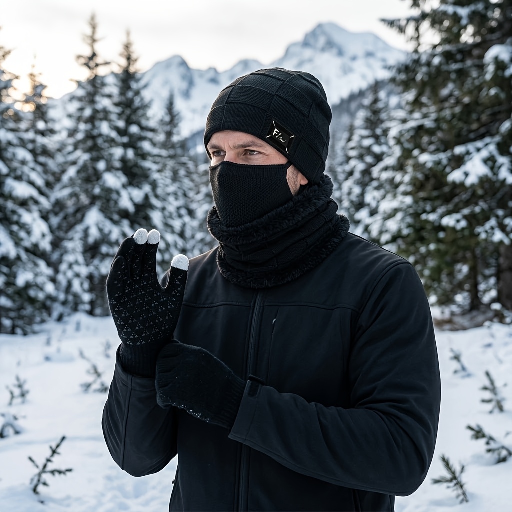 Winter Fleece Hat Set Unisex with Gloves & Neck Gaiter
