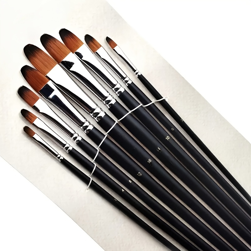 TEMU 9pcs Paint Brush Set With Synthetic Nylon Bristles & Gourd Long Handle Suitable For Watercolor, Oil, Gouache, Acrylic Painting - Suitable For