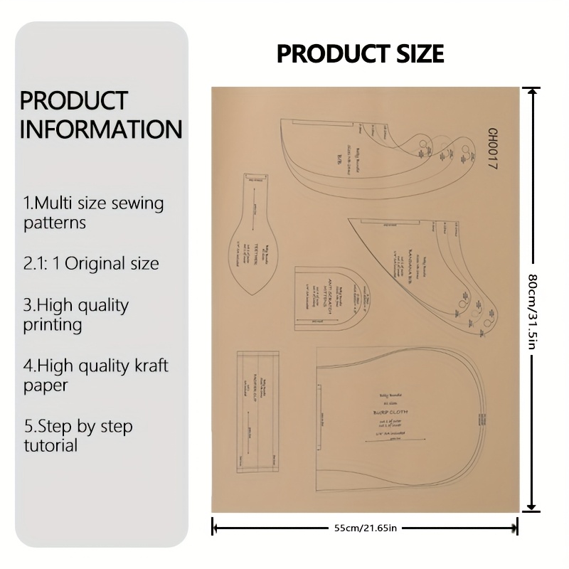 Multiple Sizes Sewing Patterns, 1:1 Scale Basic Garment Sewing Patterns, Sewing Patterns For Beginners And Sewing Patterns, Apparel Making Templates, Handmade Garment Sewing Patterns