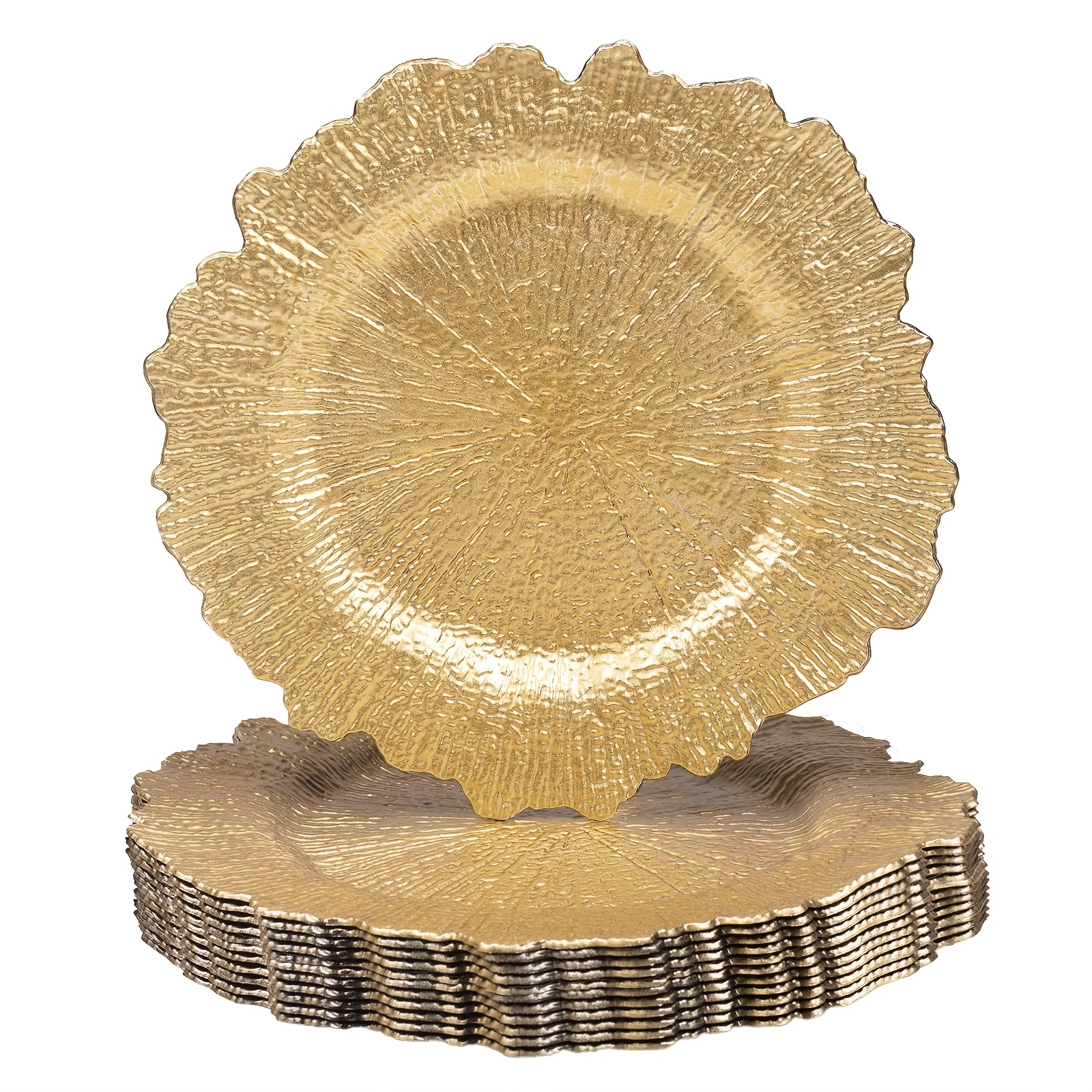 6/12/24/48/96pcs 13" Golden Charger Plates, Explosion Plate, Plastic Plate Chargers For Table Setting, Wedding Decor, Christmas Decoration
