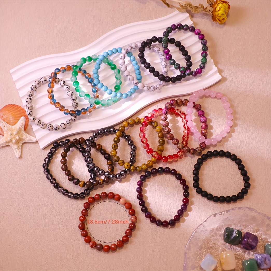 Natural Stone 8mm Bead Bracelets - Boho Vacation Style