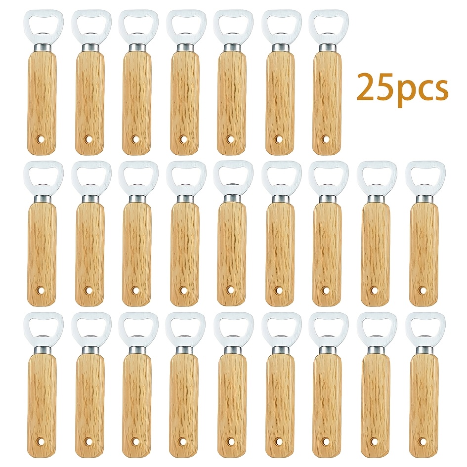 Image of Dofiki 25/50/99pcs With Holes Stainless Steel Bottle Opener, Opening Hole Wooden Handle Beer Bottle Opener, Very Suitable For Engraving, Wedding Gift Set Home Kitchen Bar Restaurant