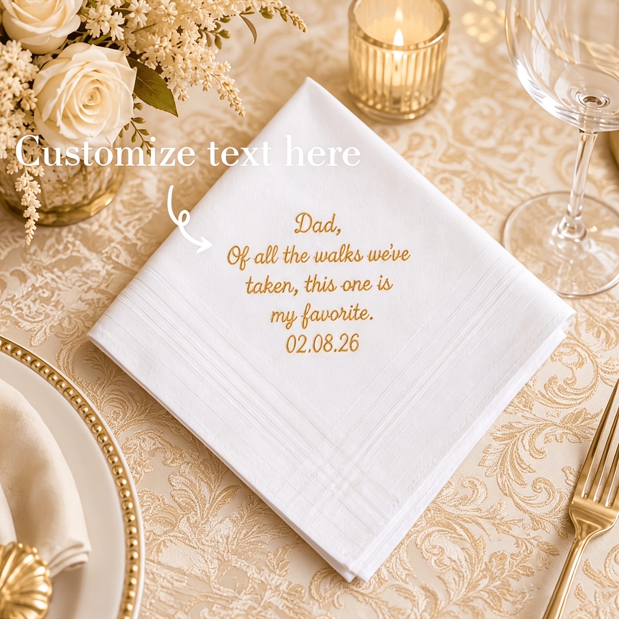 TEMU Personalized Custom Embroidered Handkerchiefs Suitable For Wedding, Bridal & Father's Day Gifts - Lightweight With Custom Name/initials/designs,