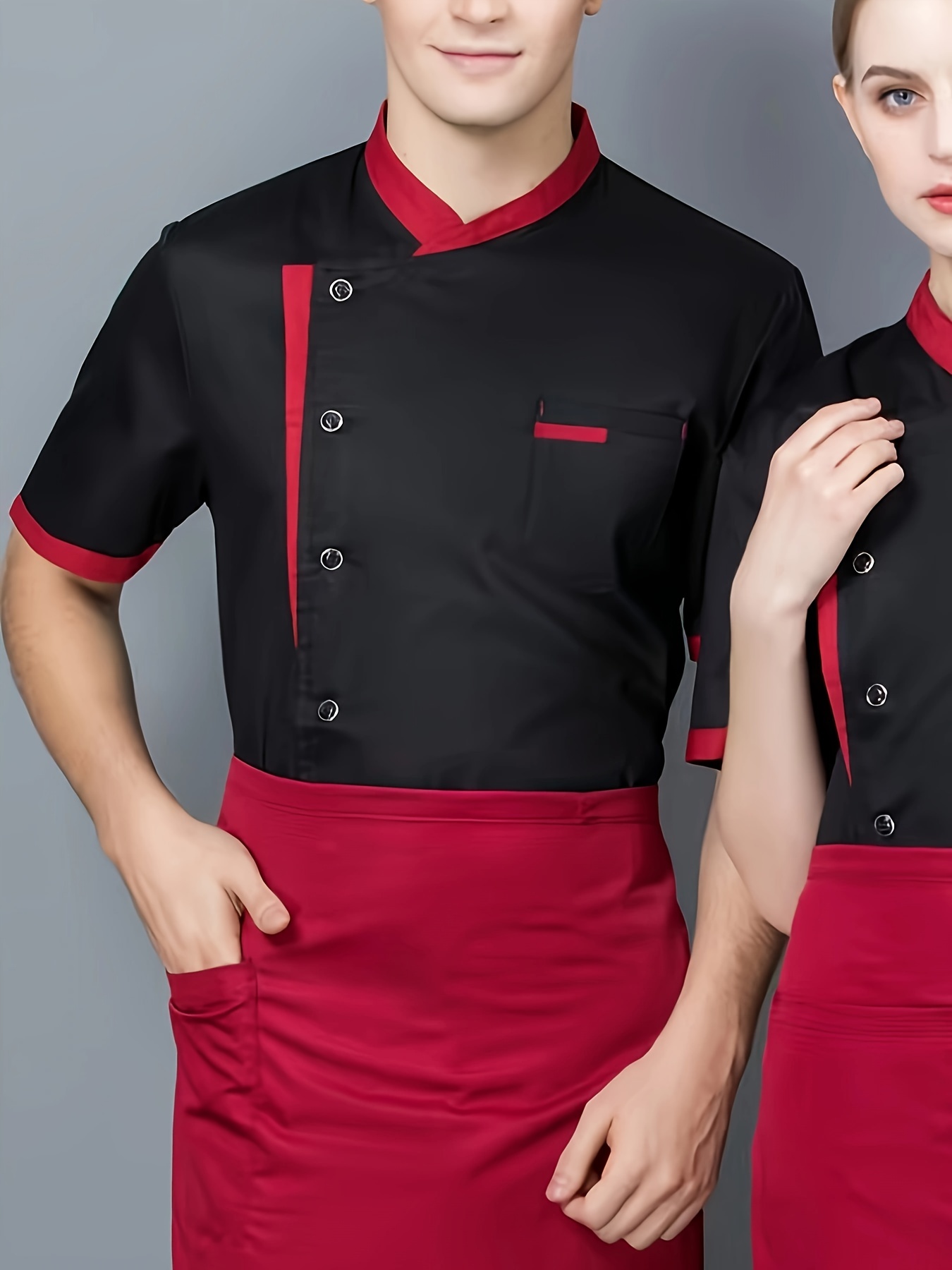 Uniforme de Chef Profesional para Hombres Transpirable, Manga Corta,  Cuello con Bolsillos para Cocina, Panadería y en Restaurantes