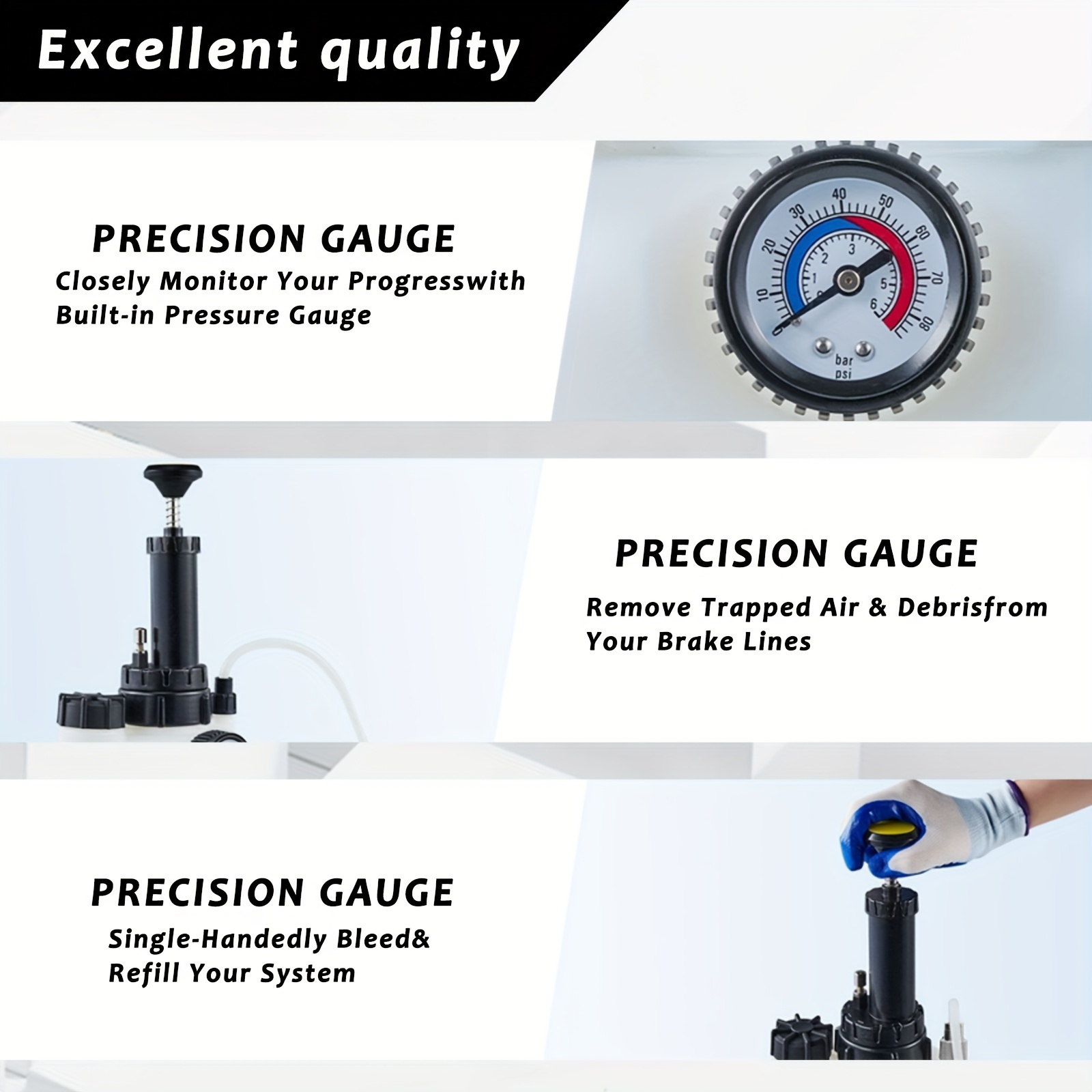 3L Manual Transmission Fluid Pump Kit With 8 Adapters - Hand Pump For ATF Fluid Change, Includes Pressure Gauge