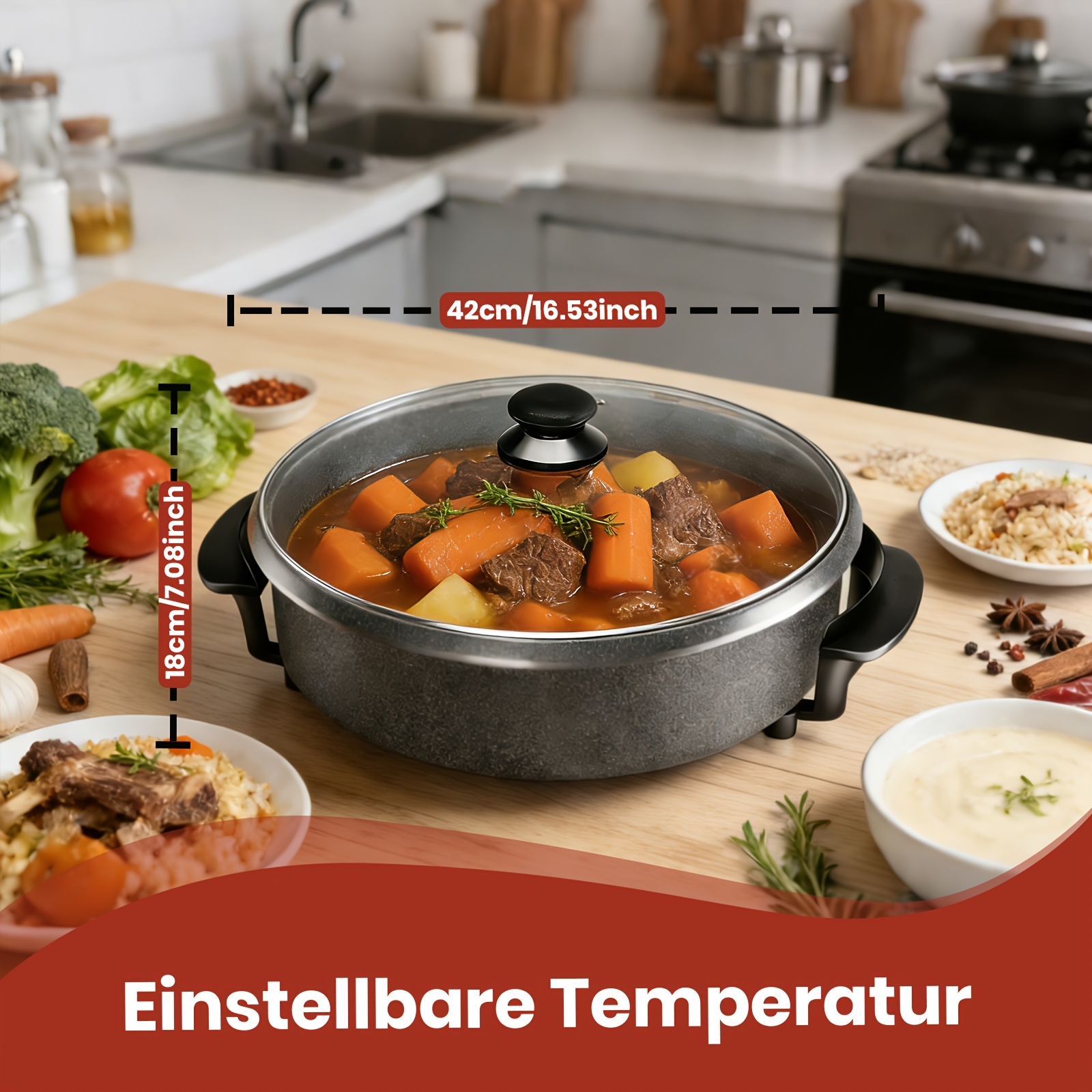 Image of Superlex Electric Multi Pan 9.6 , Multifunctional Frying Pan With Glass Lid, Non Stick Coating, Adjustable Temperature For Raclette, Fondue, Grilling, , Pizza, , For Home, Camping
