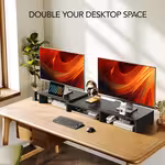 LocalDesk And Drawer Organizers - Dual Monitor Stand Riser Office Desktop Organizer Stand, Adjustable Length And Angle 3-Section, Extra Long Multifunctional Wooden Stand, Computer Stand for Monitor, Laptop, Television, Tablet (Black)Open in new tab.