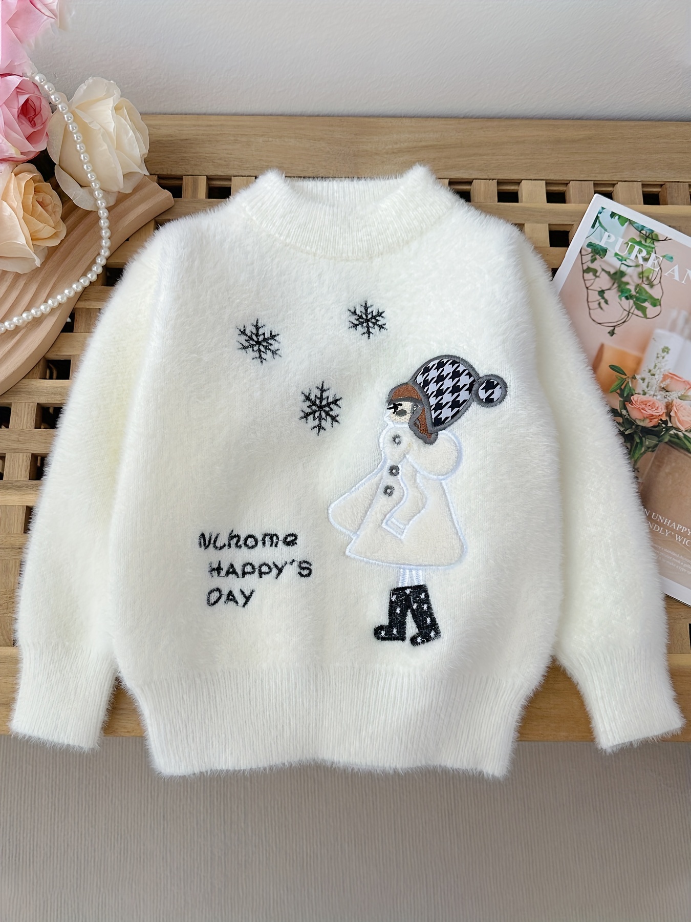 Girls' autumn and winter knitted sweater 2024 new cute cartoon pattern  comfortable warm knitted sweater for children Korean version warm  children's cl
