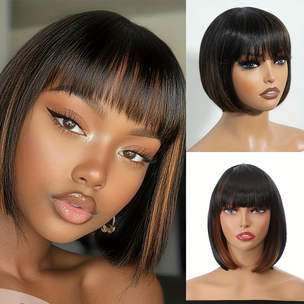 TEMU 10 Inch Short Bob Wig Suitable For - Straight Synthetic Hair Wig With, Mixed Color Bob Wigs For Daily Wear, Cosplay & , Low-maintenance Hairstyle For