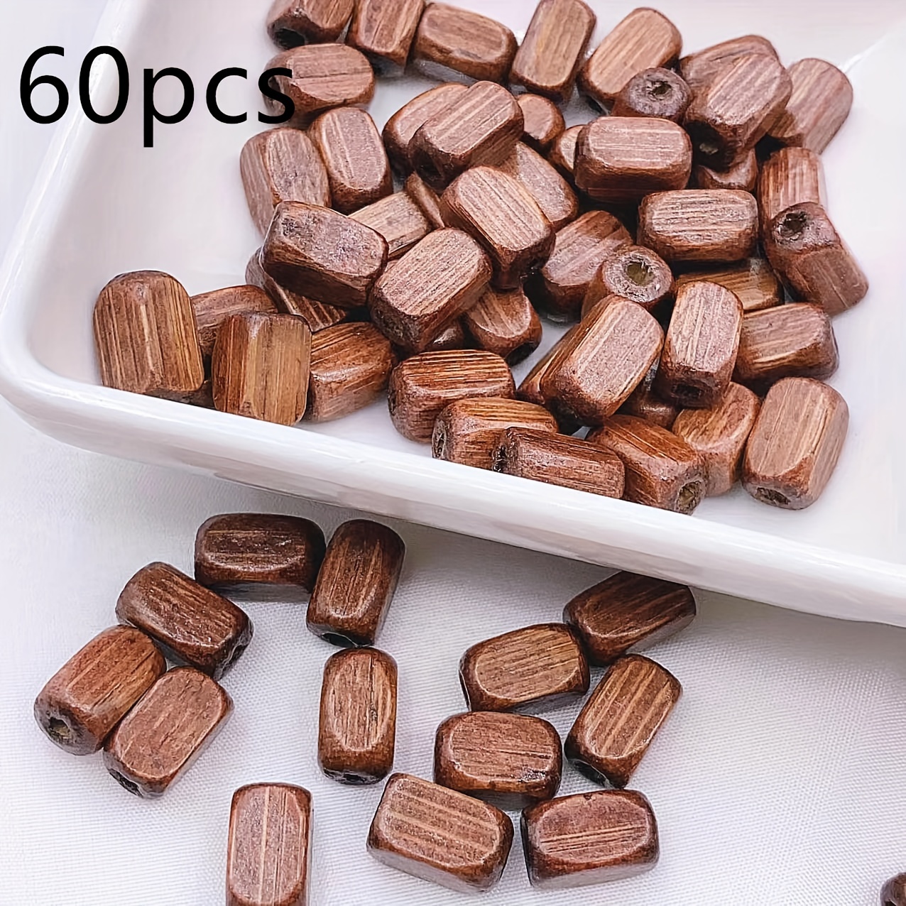 Image of 100/60pcs New Brown Rectangular Wooden Beads For Jewelry Making, Bracelets, Necklaces, Earrings, Apparel Crafts, Handmade Wood Bead Accessories