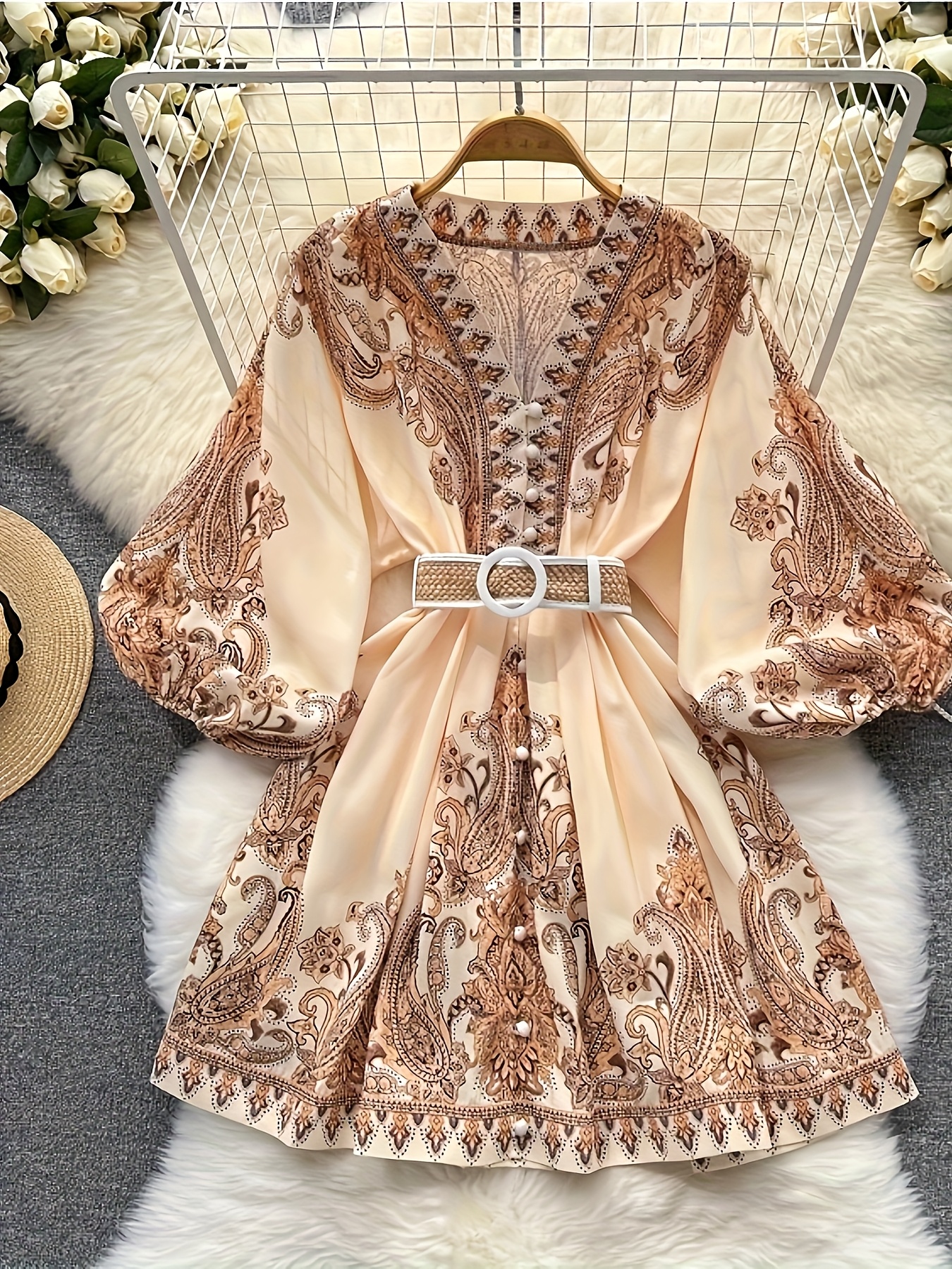 women's elegant vintage inspired paisley print midi dress Temu