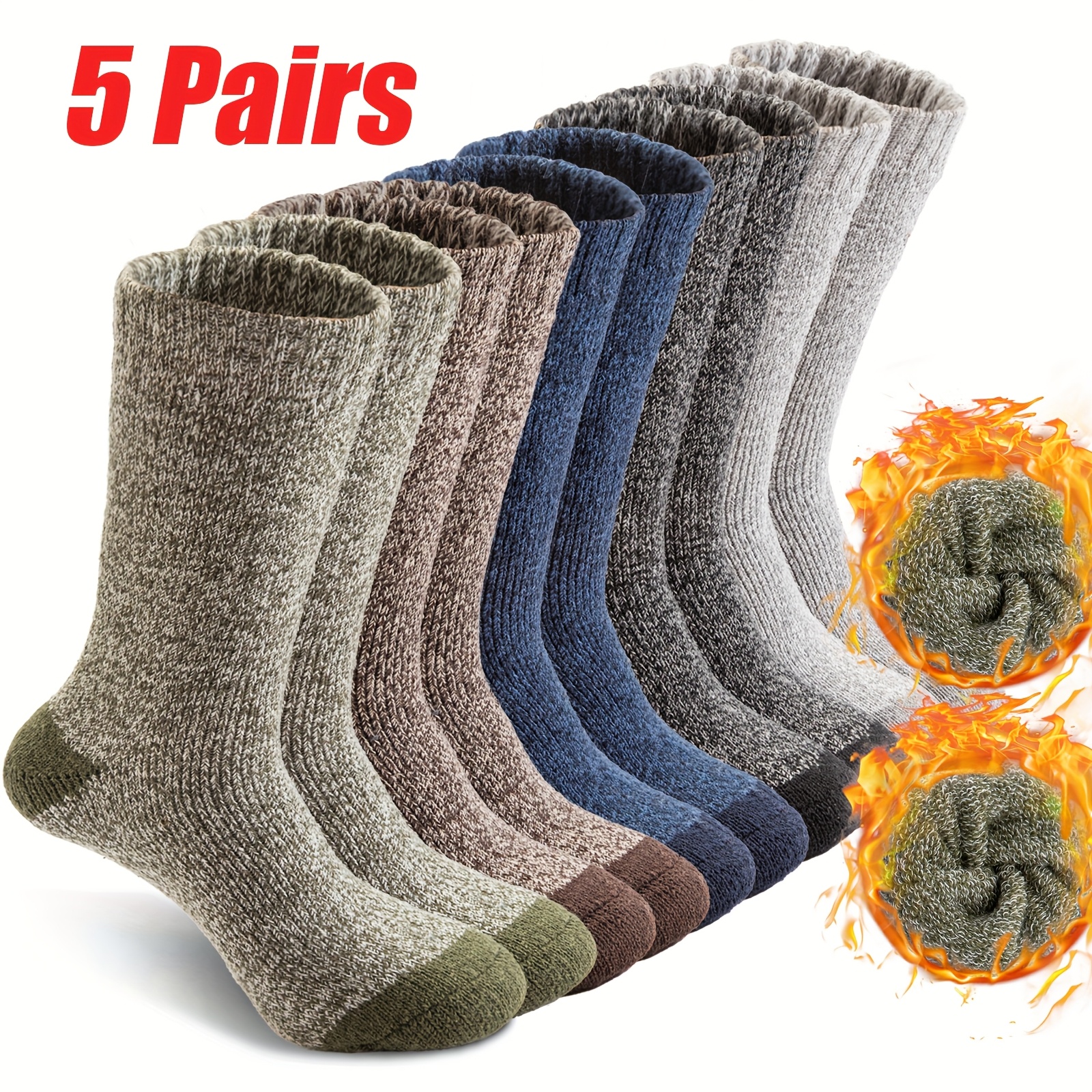TEMU 5-pack Thick Winter Socks For Men And Women, Terry Cloth Hiking Sports Socks, Outdoor Cycling Socks, Christmas Gift, Size 36-43