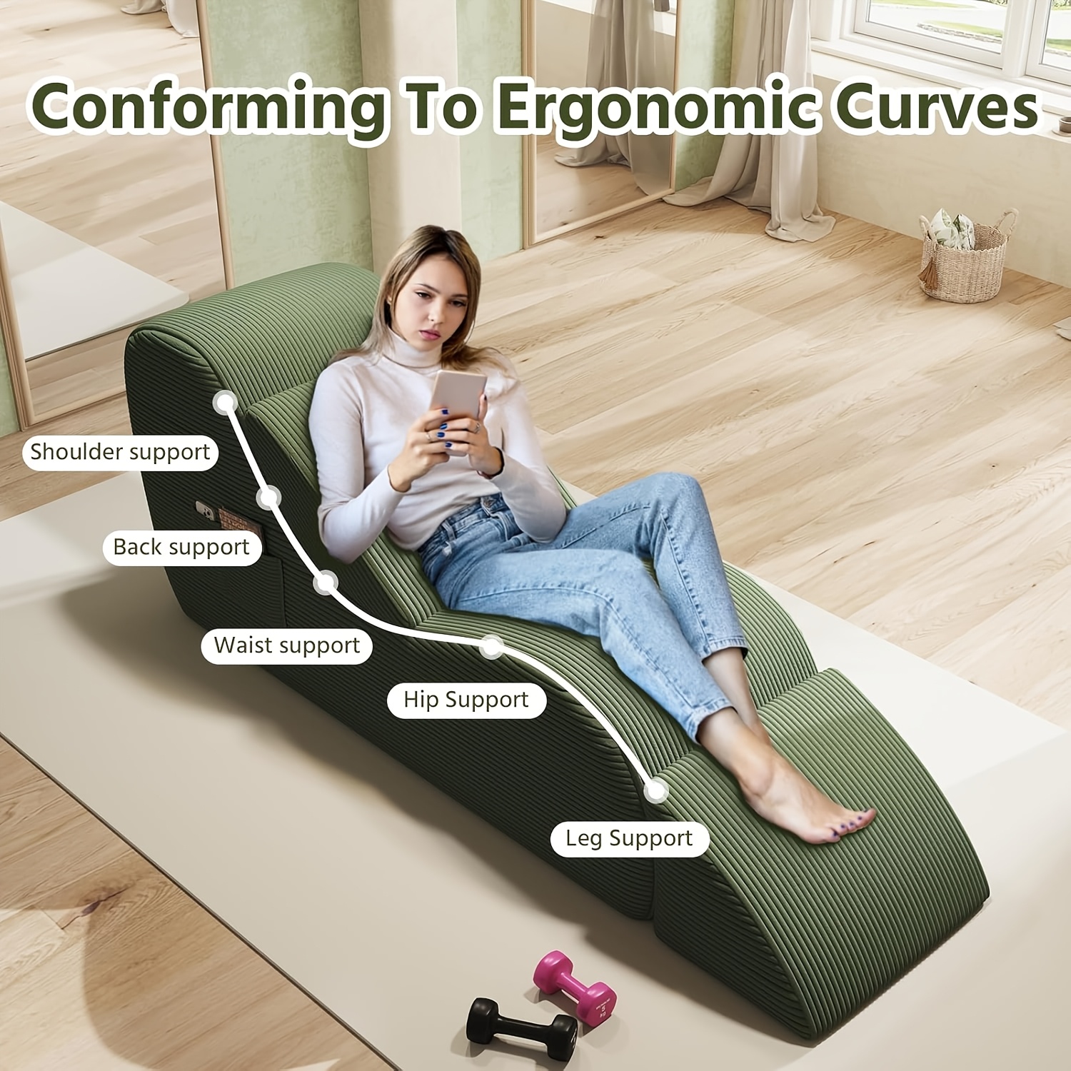 Sleek Chaise Lounge, Living Room Sofa for Yoga - for Stretching, Relaxation, Exercise, Features High-Quality Sponge Filling