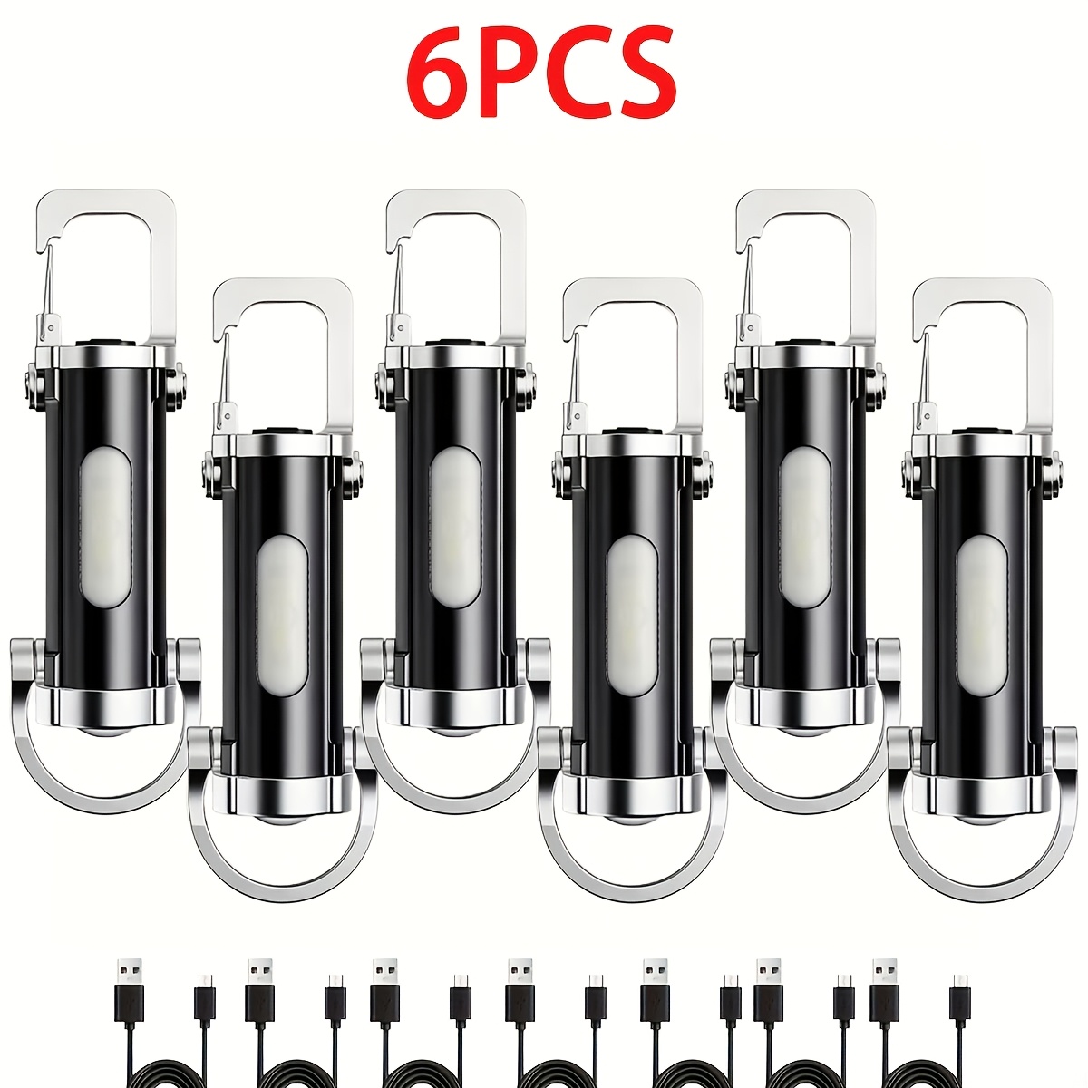 TEMU 6pcs Led Tactical Flashlight | Usb Rechargeable, Spotlight For Camping & Fishing, Adventure, Emergencies, Durable Abs Construction, Black